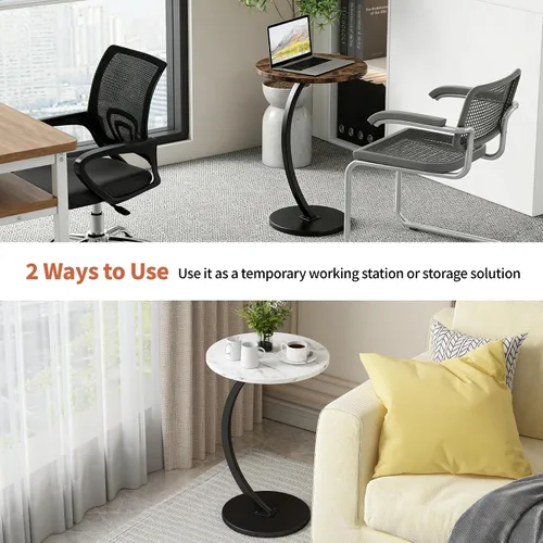 Miniatura 8 de C Shaped Side Table End Table Round Small Side Tables with Metal Frame for Sofa Bed Couch TV Tray Tables for Living Room Bedroom Small Spaces