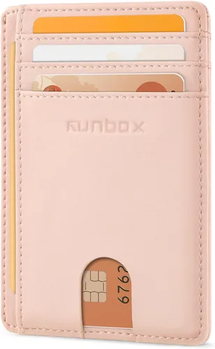 Miniatura 13 de RUNBOX Carteras de cuero minimalistas y delgadas con bloqueo RFID para bolsillo frontal, portatarjetas para hombres y mujeres, regalos para hombres