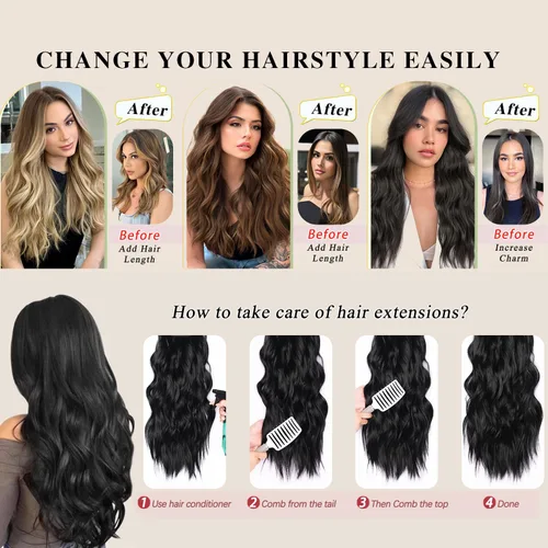 Miniatura 7 de Extensiones de cabello rubio con clip, de 22 pulgadas, extensiones de cabello largo y rizado con clip, 4 unidades, extensiones de cabello sintético
