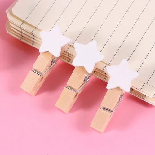 Miniatura 3 de HEALLILY 100 piezas Mini pinzas de madera con forma de estrella clips para colgar en la pared, clips de fotos, pinzas para fotos, clips