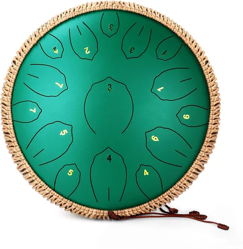 Miniatura 14 de Tambor de Lengua de Acero - 12 Pulgadas 15 Notas, Tambores de Lengua de Acero para Niños y Adultos, Handpan de Acero con Mazos, Hang Drum con Libro