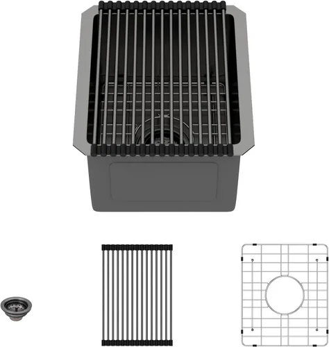 Miniatura 22 de Lordear Fregadero de cocina para interiores y exteriores de 15 x 17 con grifo plegable, Samll Bar Prep 16 calibre T304 de acero inoxidable
