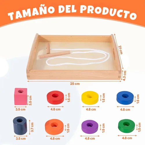 Miniatura 3 de Adena Montessori Juego de cordones de madera con bandeja, juego de cuentas de madera Montessori para niños de 1, 2, 3 años, habilidades motoras