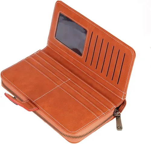 Miniatura 3 de Earnda Billetera para mujer tarjetero de cuero de gran capacidad para tarjetas de crédito RFID Marrón_008 Casual