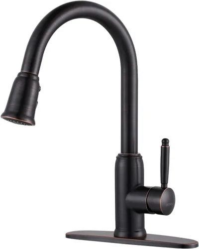 Miniatura 16 de Grifo de cocina de oro negro con rociador: WOWOW Grifo de fregadero de cocina de acero inoxidable 304 para 1 o 3 agujeros, llave mezcladora de arco