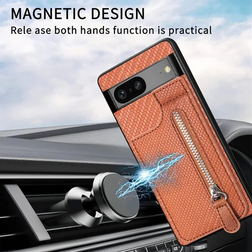 Miniatura 5 de LEMAXELERS Funda tipo cartera con cremallera y tarjetero para Google Pixel 7 Pro, piel sintética plegable con función atril magnético, cierre