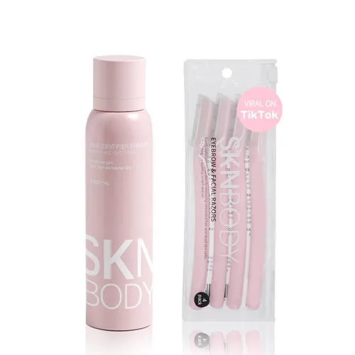 SKNBODY Spray identificador de cabello para afeitado facial y herramienta de dermaplaning con 4 maquinillas de afeitar, spray de dermaplaning