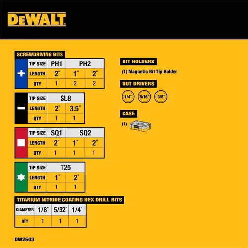 Miniatura 2 de DEWALT Juego de puntas de destornillador, carga rápida, estaño, 20 piezas (DW2503)
