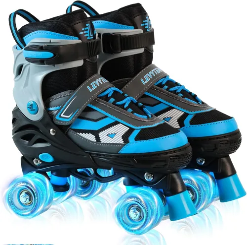 Miniatura 10 de Patines de ruedas para niños y niñas, patines cuádruples ajustables de 4 tallas con todas las ruedas iluminadas para principiantes, deportes