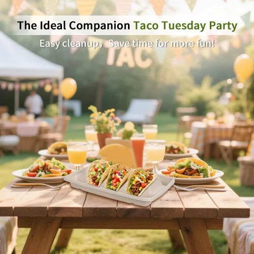 Miniatura 3 de Paquete de 110 soportes desechables para tacos, platos de tacos desechables con 3 divisores para decoraciones de martes de tacos y juego de servir