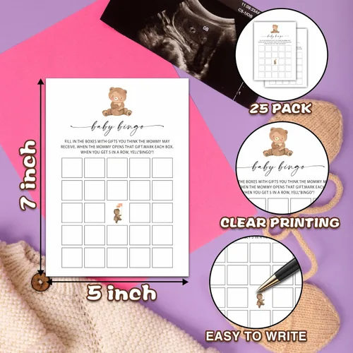 Miniatura 2 de Juego de Bingo para Bebé de Foosproea, Tarjeta de Juego de Fiesta de Baby Shower Minimalista, Ideas de Fiesta Temática de Oso Boho de Género