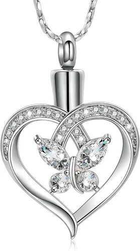 Imrsanl Collares de urna de mariposa para mujeres y niñas, joyería de cremación con piedra natal, colgante para cenizas humanas, medallón
