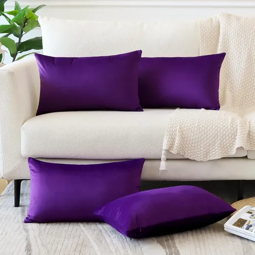 OTOSTAR Juego de 4 fundas de almohada decorativas de terciopelo suave, fundas de cojín lumbares sólidas, fundas de cojín lujosas para sofá, Morado
