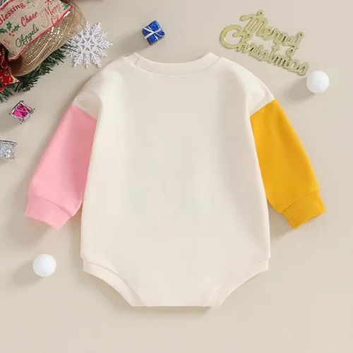 Miniatura 14 de Lamuusaa Traje de Navidad para bebé recién nacida, manga larga, bloque de color, sudadera de gran tamaño, ropa de otoño