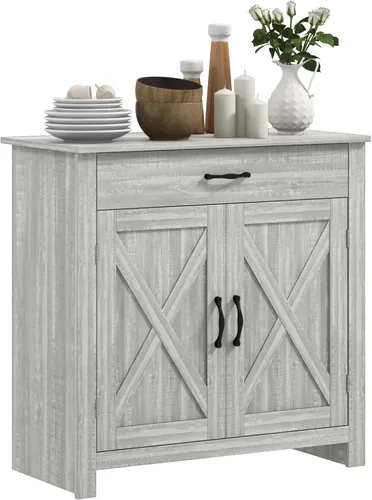 Miniatura 12 de HOMCOM Aparador Estilo Granja Gabinete Buffet, Gabinete de Barra de Café con Puerta de Granero con Cajón y Estante Ajustable para Cocina, Sala
