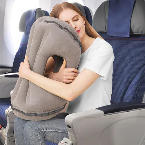 Almohada inflable de viaje mejorada para avión, almohada para cabeza y cuello, fácil de inflar y desinflar almohada de vuelo con válvula súper