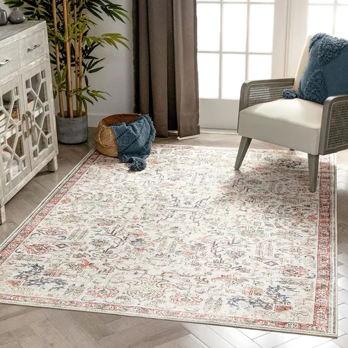 Miniatura 15 de Amesti - Alfombra tejida a máquina, lavable, diseño contemporáneo abstracto envejecido, estilo persa