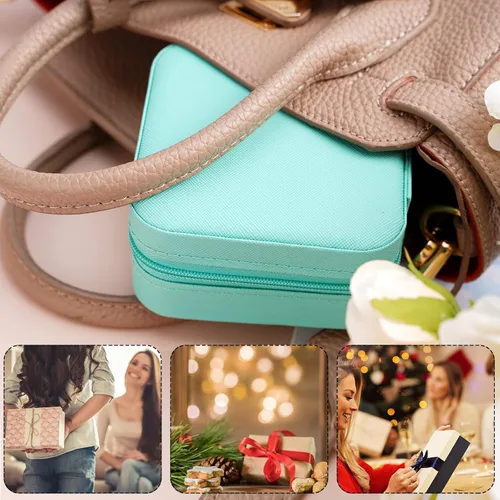 Miniatura 5 de Mini caja de joyería portátil de viaje de cuero organizador de anillos de joyería caja de regalo para niñas y mujeres azul
