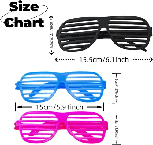 Miniatura 5 de Paquete de 4 lentes negros y neón para obturador, gafas retro ranuradas, divertidas gafas de los años 80 y 90, recuerdos de fiesta, cumpleaños