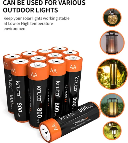 Miniatura 5 de NiMH Baterías AA recargables, 1.2 V 800 mAh recargables AA baterías solares para luces solares al aire libre y dispositivos domésticos, precargadas