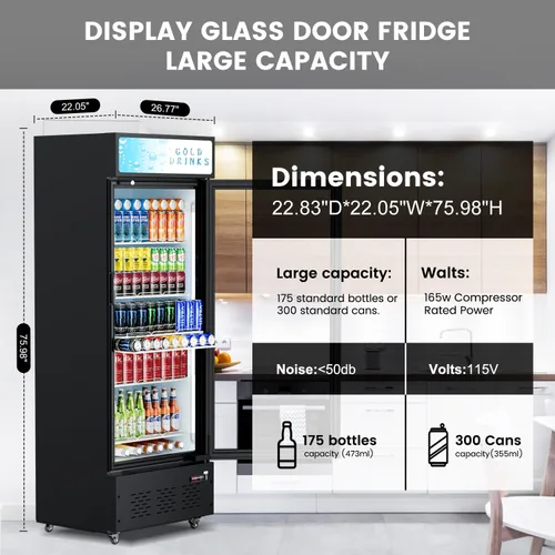 Miniatura 4 de Refrigeradores comerciales de bebidas Refrigerador de puerta de cristal Puerta de visualización vertical con estantes ajustables