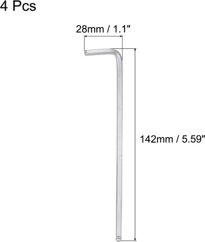 Miniatura 2 de uxcell Llave hexagonal de extremo de bola de 5/32 pulgadas, herramienta de reparación CR-V de brazo largo en forma de L, SAE 4 piezas