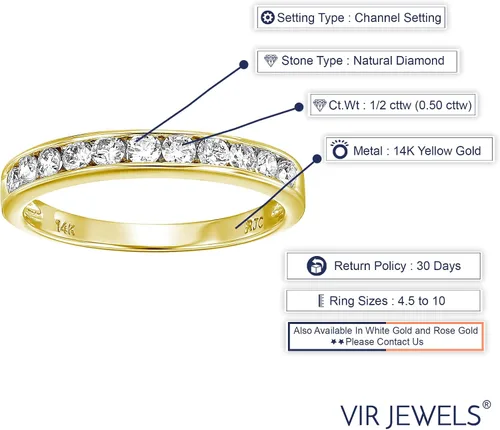 Miniatura 6 de Vir Jewels Anillo de compromiso con diamantes de 12 quilate (ctw) para mujer, anillo de compromiso de diamantes redondos de media eternidad, juego