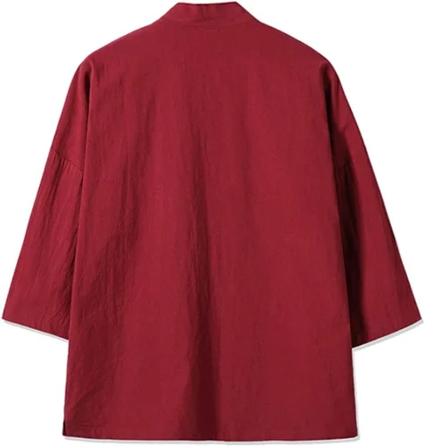 Miniatura 4 de HZCX FASHION Cárdigan tipo kimono de lino con mezcla de algodón para hombre