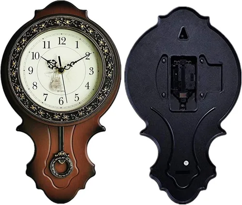 Miniatura 6 de XICHEN Reloj de pared de péndulo de madera simulada estilo europeo retro, diseño de movimiento de cuarzo, estructura principal de plástico, textura