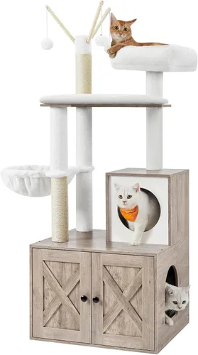Miniatura 9 de Feandrea Árbol para gatos con caja de arena, torre moderna para gatos de 59 pulgadas, condominio 2 en 1 con postes rascadores, cojín extraíble