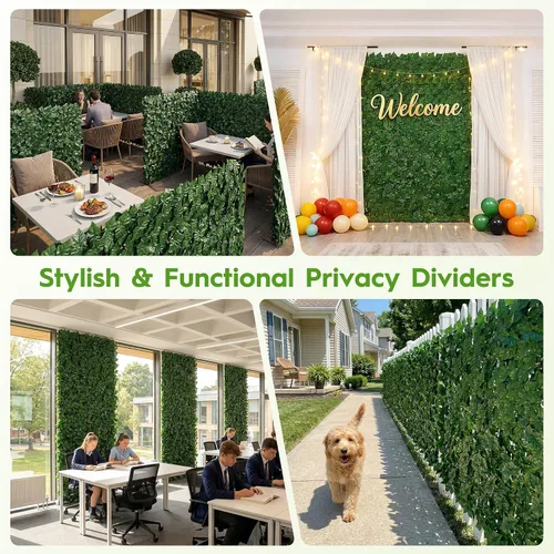 Miniatura 4 de Bybeton Rejilla para valla de privacidad de hiedra artificial, 120 x 40 pulgadas, resistente a los rayos UV, paneles de pared de seto de vegetación