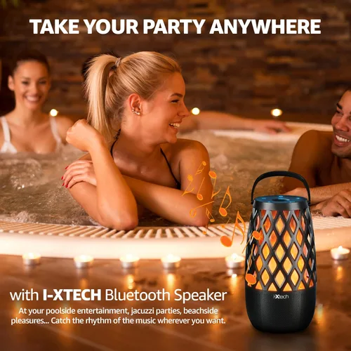 Miniatura 5 de IXTECH Altavoz Bluetooth para exteriores, impermeable, inalámbrico, con luz de llama LED, altavoz Bluetooth para ducha para camping, patio