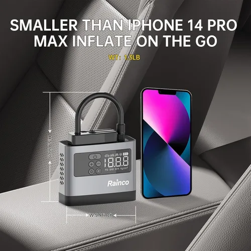 Miniatura 2 de Rainco Mini inflador de neumáticos, compresor de aire portátil con luz LED, bomba de aire para bicicleta, mini bomba de neumáticos de coche