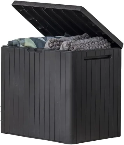 Miniatura 12 de Keter City - Caja de almacenamiento exterior de resina de 30 galones y mesa auxiliar de muebles de patio para accesorios de piscina y jardín