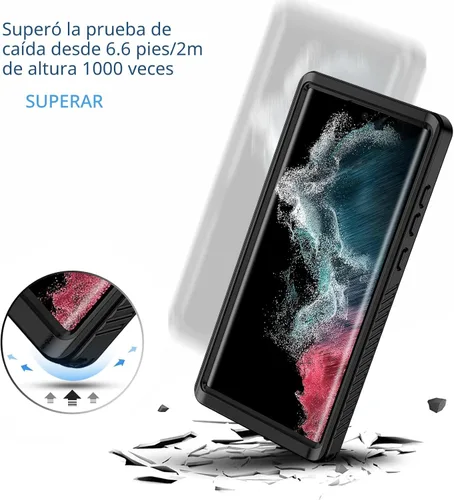 Miniatura 5 de Lanhiem Funda para Samsung Galaxy S22 Ultra, IP68 impermeable a prueba de polvo con protector de pantalla integrado, funda protectora de cuerpo Negro