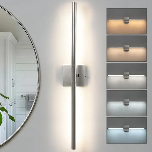 Miniatura 8 de Lámparas de tocador de baño negras y doradas para baño sobre espejo de 30 pulgadas, apliques LED de baño IP44 5CCT ajustables, luces modernas