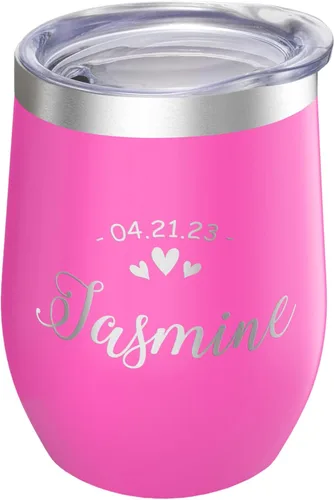 Miniatura 7 de Vaso de vino personalizado con tapa – Personalizado en tallado en acero inoxidable aislante color turquesa para bebidas frías y calientes – Taza