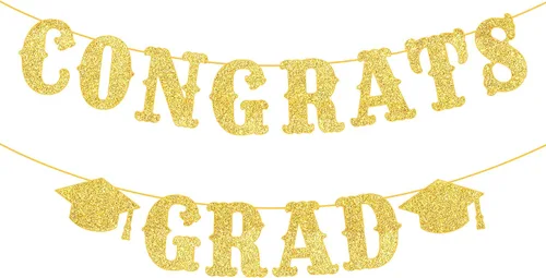 Miniatura 13 de KatchOn, Cartel de feliz graduación con purpurina, sin bricolaje, pre-encordado, decoraciones de graduación 2026, decoraciones de gorra