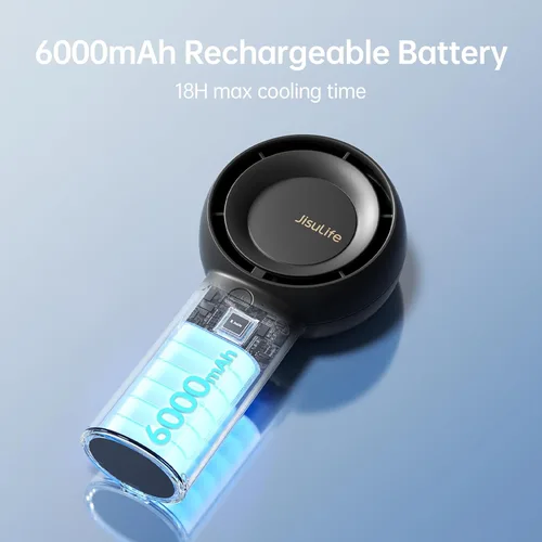 Miniatura 4 de JISULIFE Ventilador turbo portátil de mano [tiempo máximo de enfriamiento de 18 horas], 6000 mAh USB recargable personal con pilas, ventilador