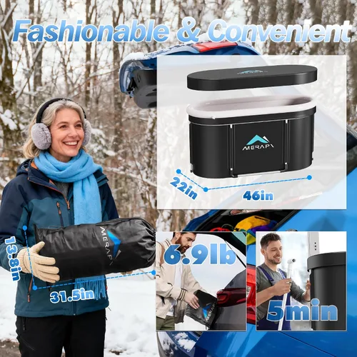 Miniatura 2 de Merapi Bañera de hielo XL para adultos, bañera fría de 131 galones, bañera de baño de hielo portátil ovalada grande de 46 pulgadas, inmersión fría