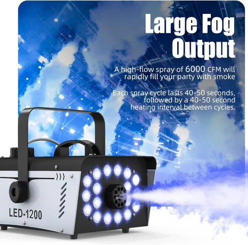 Miniatura 5 de Máquina de niebla para Halloween al aire libre de 1200 W con 18 luces LED, niebla de máquina de humo con control remoto, perfecta para fiestas