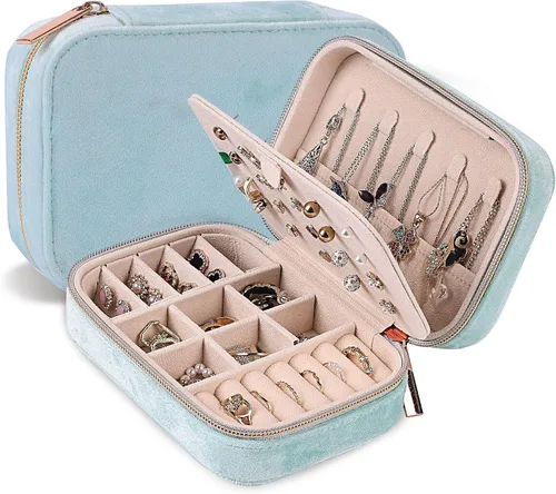 Dajasan Cajas de Joyería de Terciopelo, Mini Estuche de Joyería de Viaje, Pequeño Organizador de Joyería de Viaje Portátil para Aretes, Pulseras,