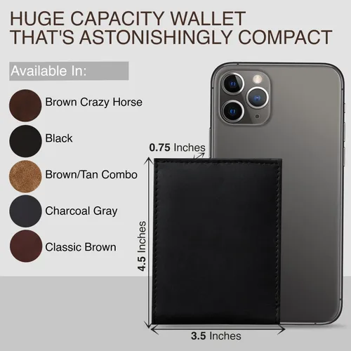 Miniatura 5 de NKPT Billetera plegable de cuero RFID premium para hombre Cuero de grano completo, protección RFID, Negro -, Minimalista