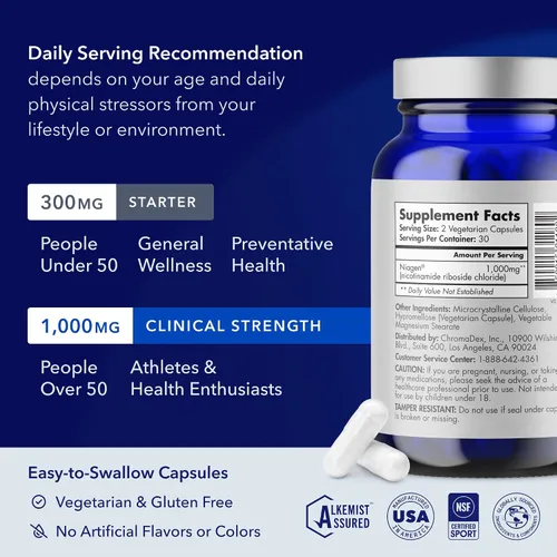 Miniatura 5 de TRU NIAGEN - Suplemento patentado NAD+ Ribosida de nicotinamida (NR) 30-1000 mg porciones (2 x 500 mg, toma 2 diarios)