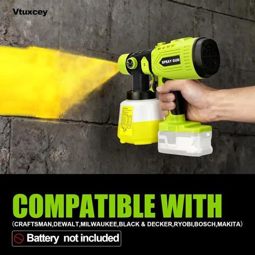 Miniatura 3 de Pulverizador de pintura inalámbrico para batería Ryobi de 20V, pistola de pintura manual con 3 patrones de pulverización y 4 boquillas, ideal