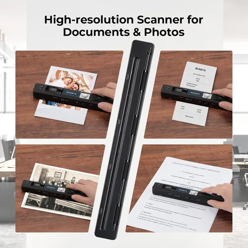 Miniatura 2 de Escáner portátil MUNBYN, escáner de fotos para documentos A4, imágenes, páginas y textos en 900 DPI, escaneo plano, incluye tarjeta SD de 16G, Negro
