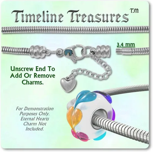 Miniatura 3 de Timeline Treasures - Pulsera de cuentas europeas para mujeres y niñas, cadena de serpiente de acero inoxidable, extensor