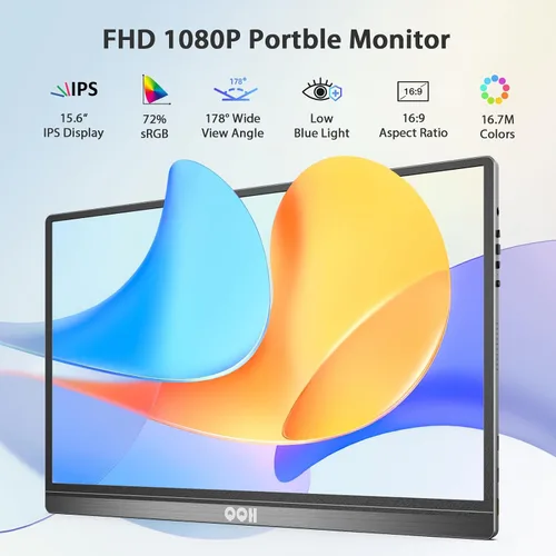 Miniatura 2 de QQH Monitor portátil, pantalla de viaje de aleación USB C HDMI de 15.6 pulgadas FHD 1080P para computadora portátil con cubierta inteligente y Gris