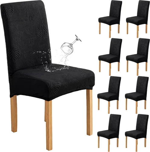 Miniatura 28 de Genina Juego de 2 fundas impermeables para sillas de comedor, fundas elásticas para sillas de comedor con hojas jacquard, protectores extraíbles