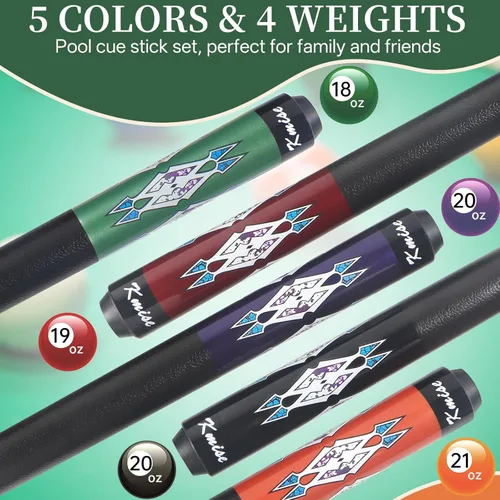 Miniatura 2 de Kmise Pool Stick Set of - 58" Pool Cue Stick, Canadian Maple Professional Billiards Pool Cue, Pool Sticks for Adults, 18~21oz Multiple Colors Set